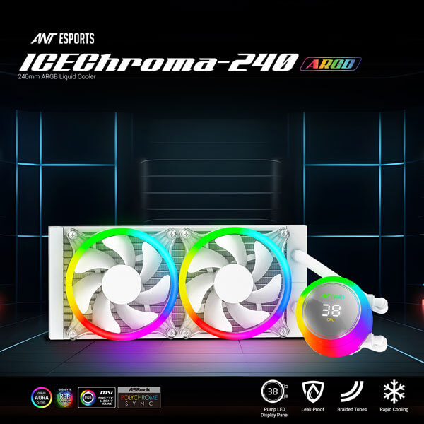 Ant Esports ICE Chroma ARGB 240mm White CPU Liquid Cooler